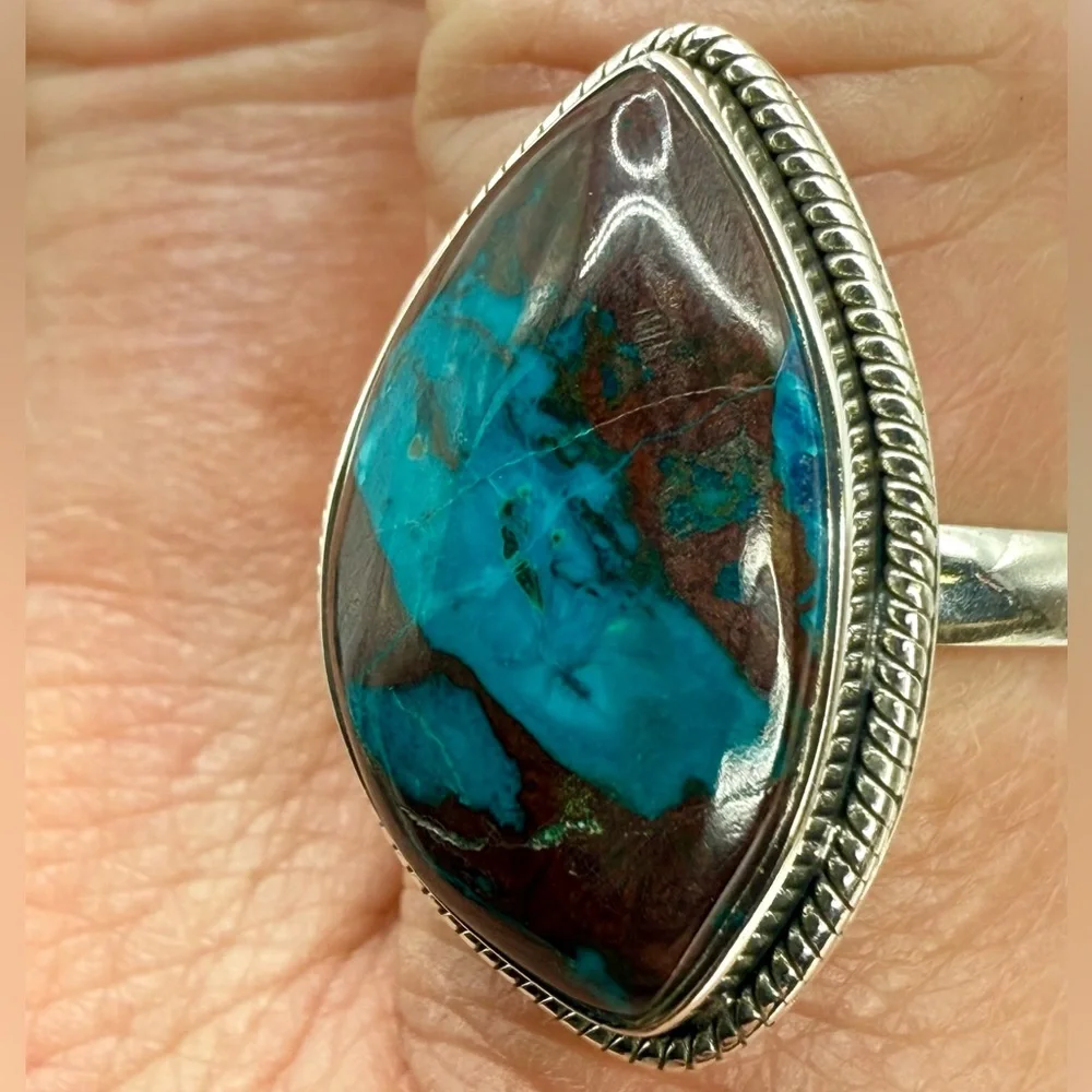 Genuine Shattuckite Statement Ring – 925 Sterling Silver – Boho Caribbean Chic